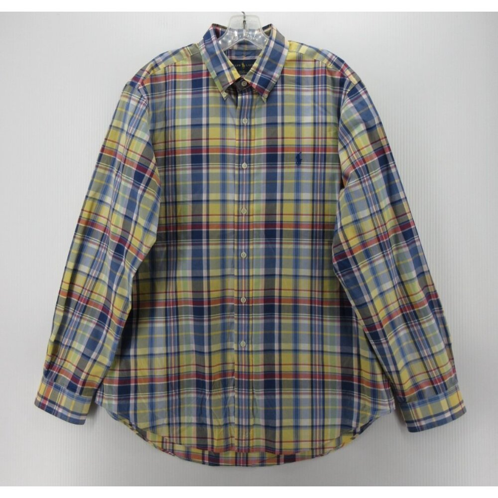 Ralph Lauren Shirt Large Button Down Madras Plaid Classic Fit Pony
